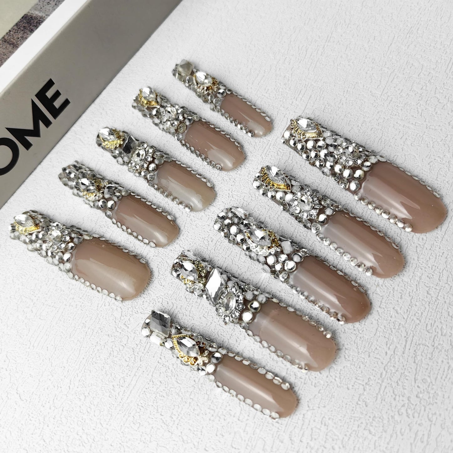 GGddsha New PMMA Acrylic Press On Nails StunningBling Nails, Rhinestone Fake Nails, Glitter Rhinestone NailsGradient Fake NailsCrystal Cascade - Zentelle Beauty