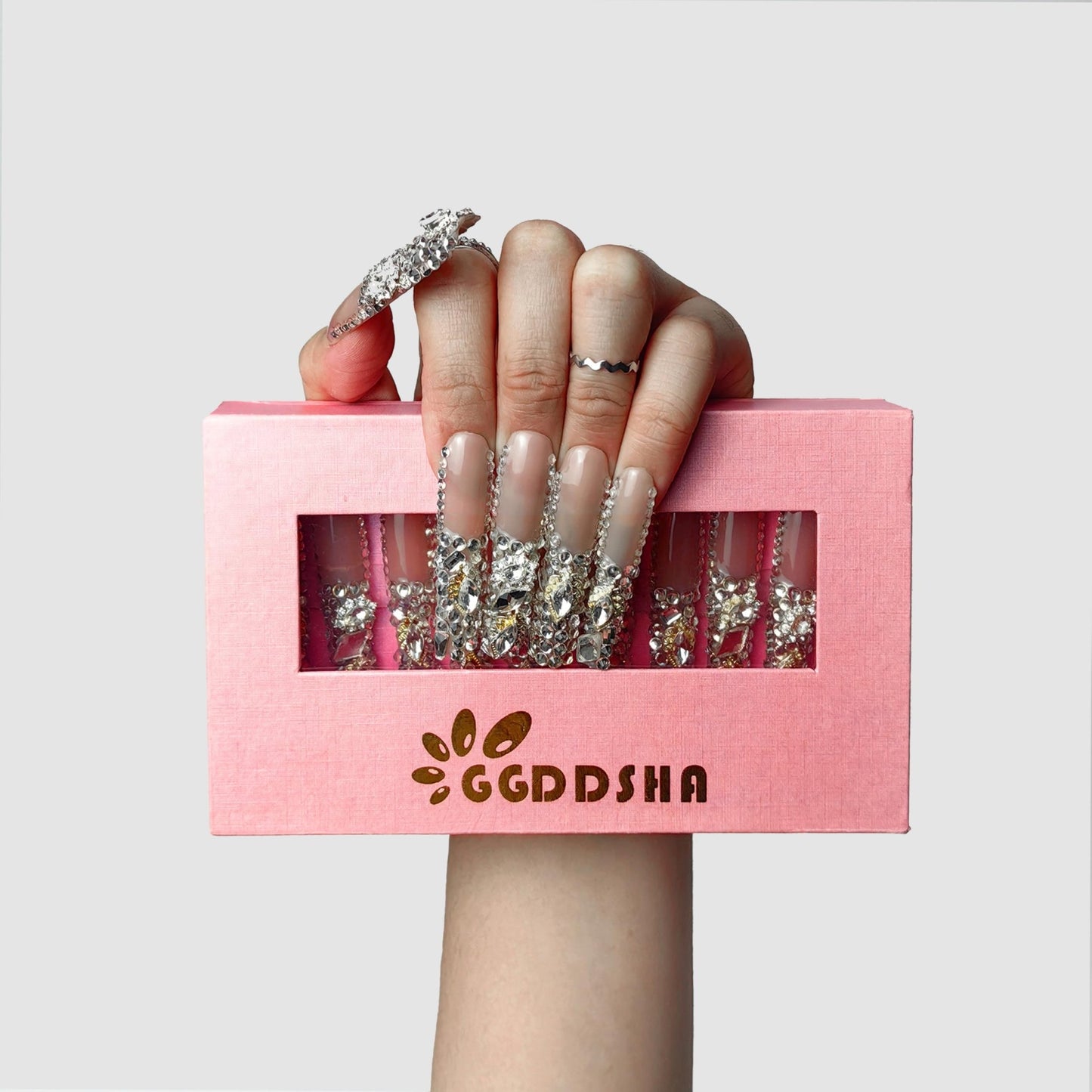 GGddsha New PMMA Acrylic Press On Nails StunningBling Nails, Rhinestone Fake Nails, Glitter Rhinestone NailsGradient Fake NailsCrystal Cascade - Zentelle Beauty