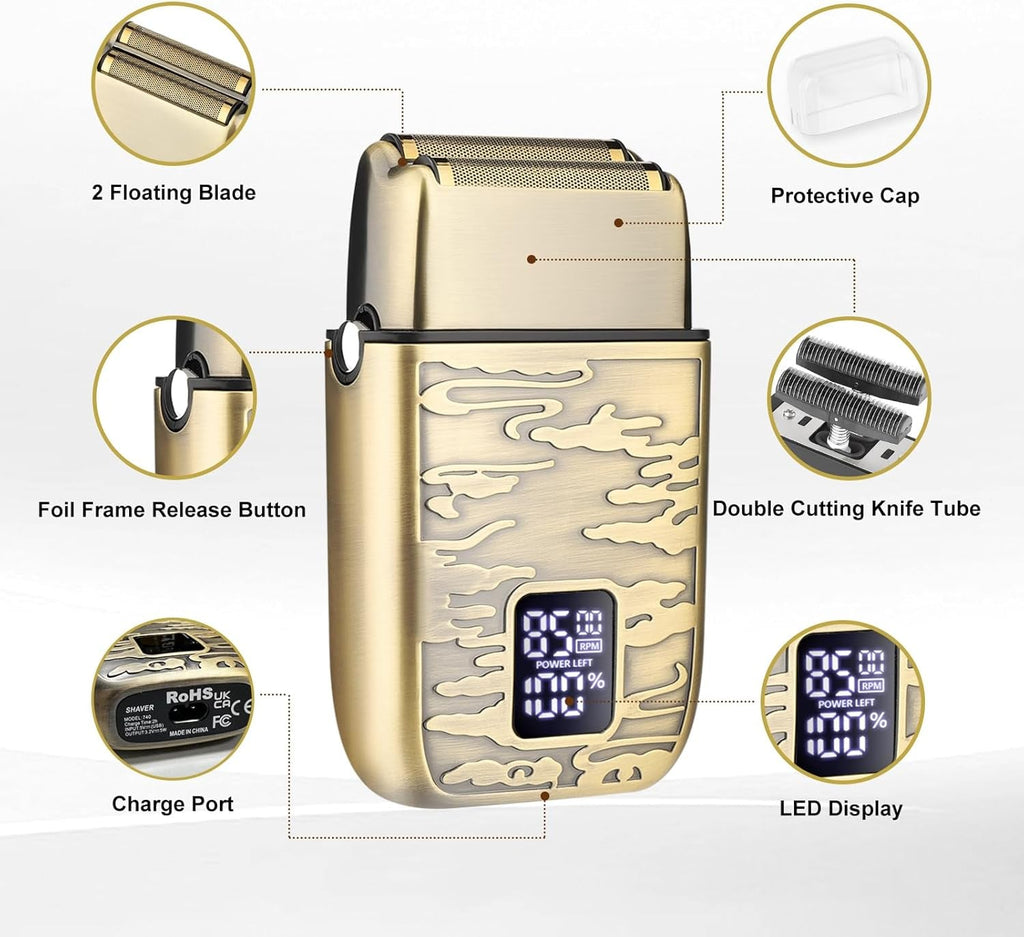 Electric Razor, Double Foil, Foil Shavers for Men,Electric Shavers for Men,Cordless Barber Shaver Beard Trimmer - Zentelle Beauty