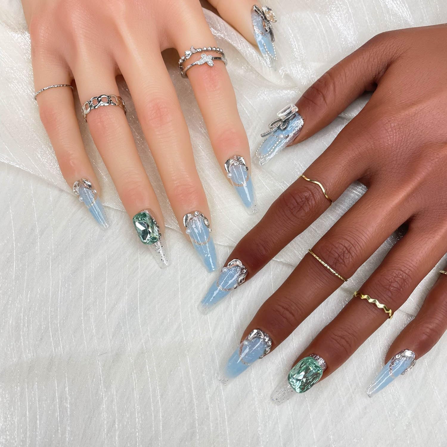 GGDDSHA Handmade Press On Nails, Luxury &Custom Fake Nails 3D Handmade Reusable UVFinished False Nails, Hand - Painted Nail,Nebula Glint - Zentelle Beauty