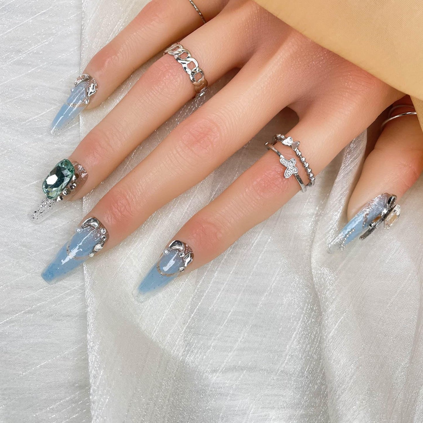 GGDDSHA Handmade Press On Nails, Luxury &Custom Fake Nails 3D Handmade Reusable UVFinished False Nails, Hand - Painted Nail,Nebula Glint - Zentelle Beauty