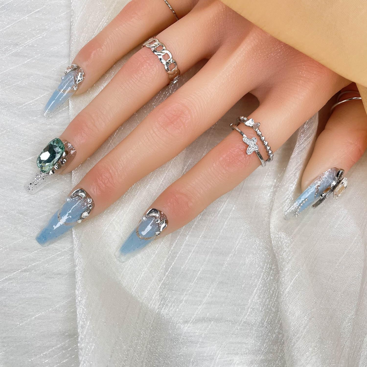 GGDDSHA Handmade Press On Nails, Luxury &Custom Fake Nails 3D Handmade Reusable UVFinished False Nails, Hand - Painted Nail,Nebula Glint - Zentelle Beauty