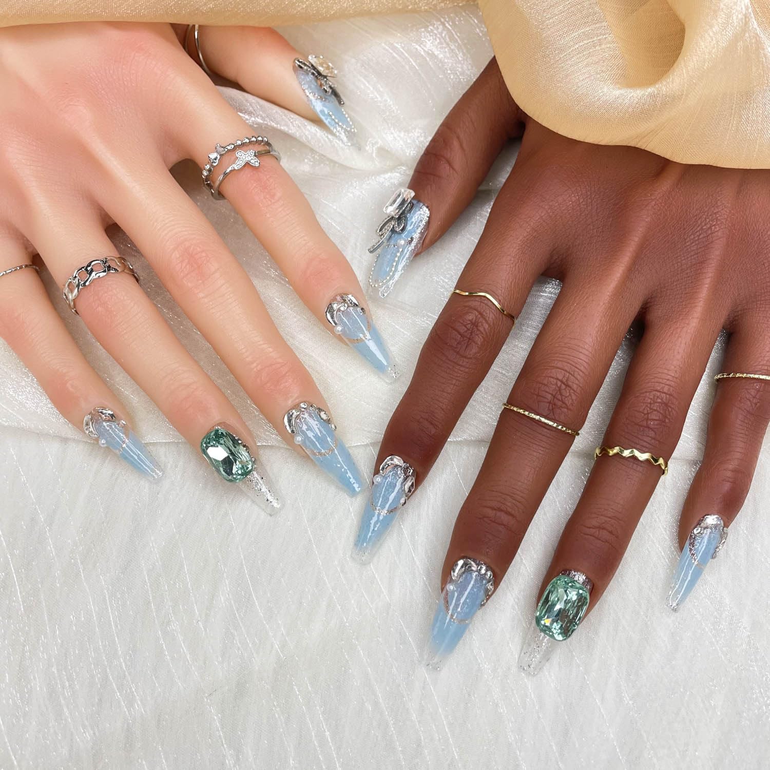 GGDDSHA Handmade Press On Nails, Luxury &Custom Fake Nails 3D Handmade Reusable UVFinished False Nails, Hand - Painted Nail,Nebula Glint - Zentelle Beauty