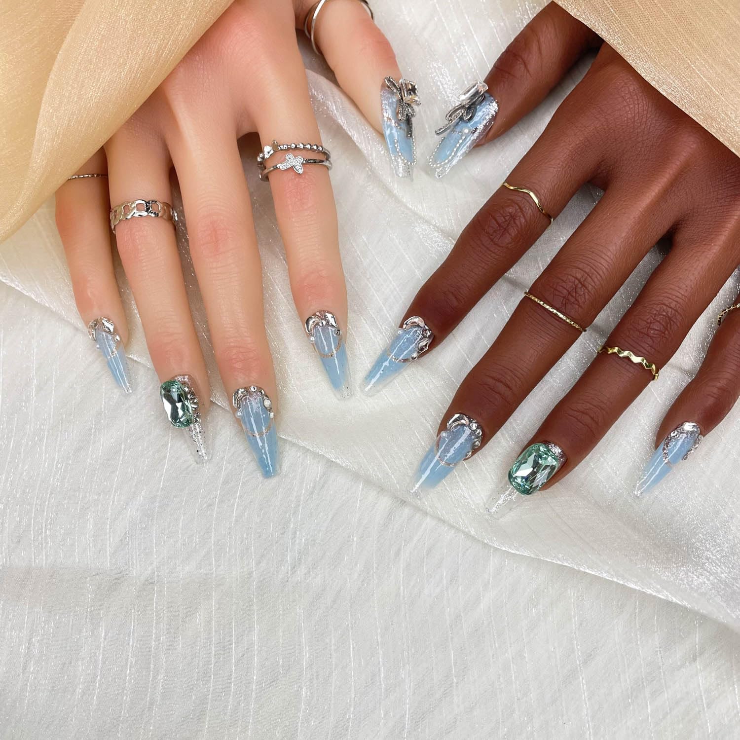 GGDDSHA Handmade Press On Nails, Luxury &Custom Fake Nails 3D Handmade Reusable UVFinished False Nails, Hand - Painted Nail,Nebula Glint - Zentelle Beauty