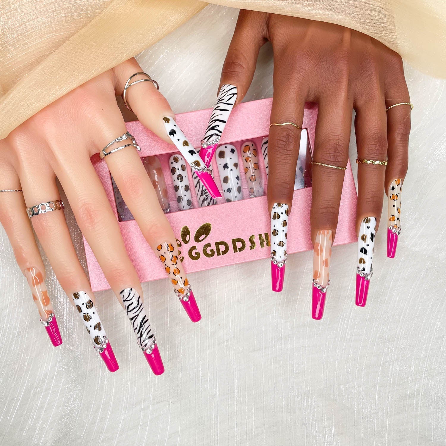 GGDDSHA Nails 10pcs Handmade Press On Nails - GlitterGold Diamond Extra Long Stiletto Reusable Gel UV FinishedFalse Nails, Designer Fashion 3D Hand - painted Nails ,Diamond Zebra - Zentelle Beauty