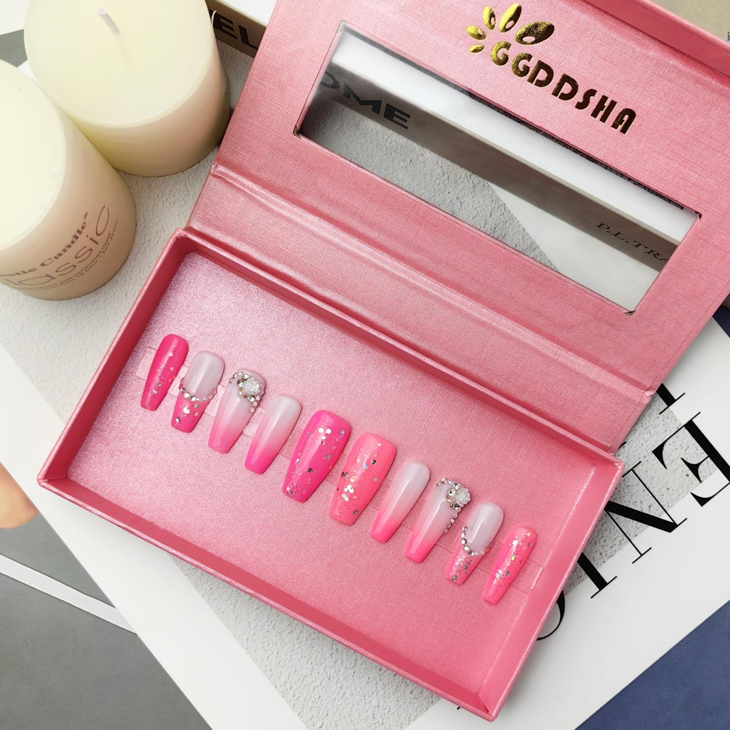 GGddsha Nails Handmade Pmma Acrylic Nails Press On NailsShort Reusable Fake False Nails Kit With Box Gifts ForWomen,Blush Elegance - Zentelle Beauty