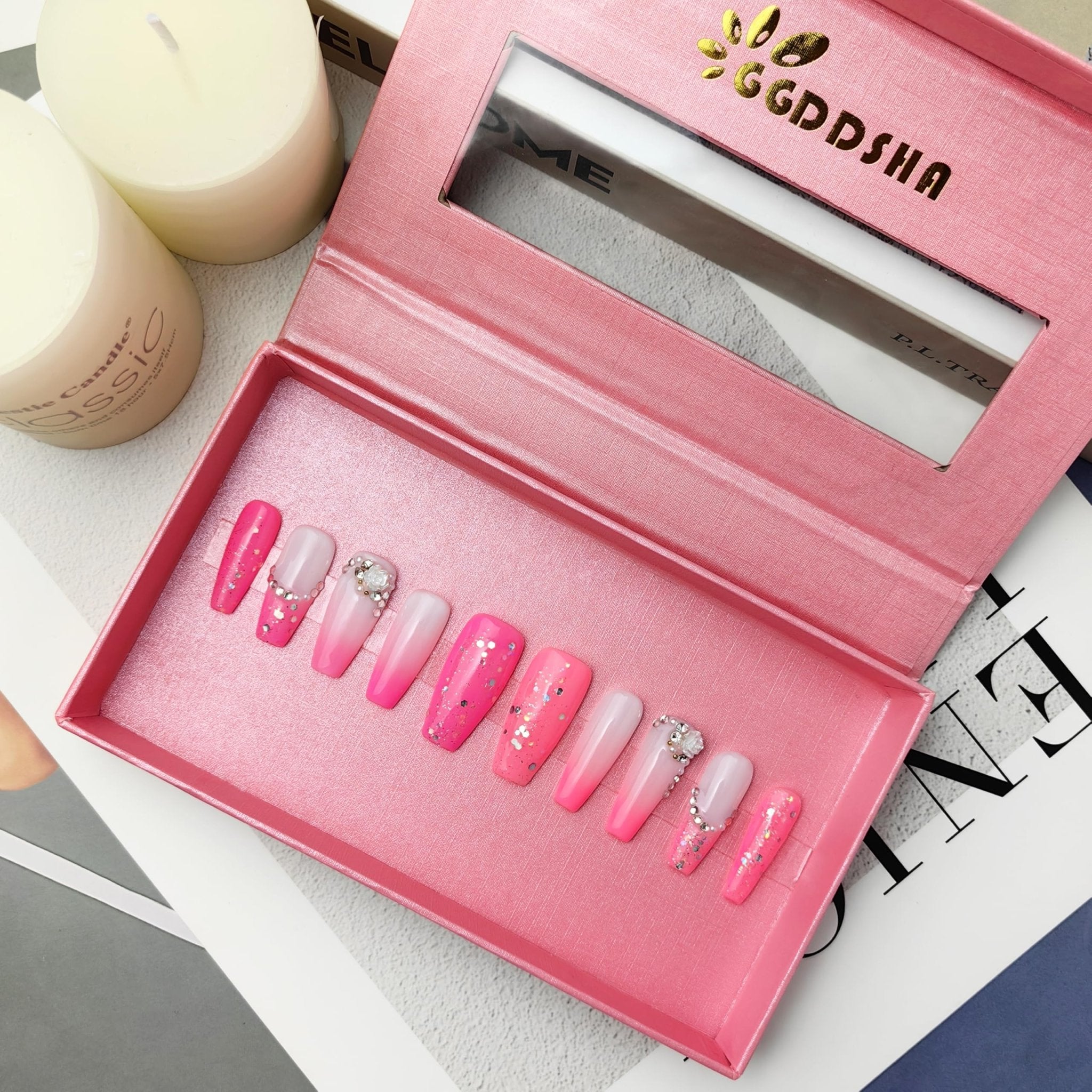 GGddsha Nails Handmade Pmma Acrylic Nails Press On NailsShort Reusable Fake False Nails Kit With Box Gifts ForWomen,Blush Elegance - Zentelle Beauty