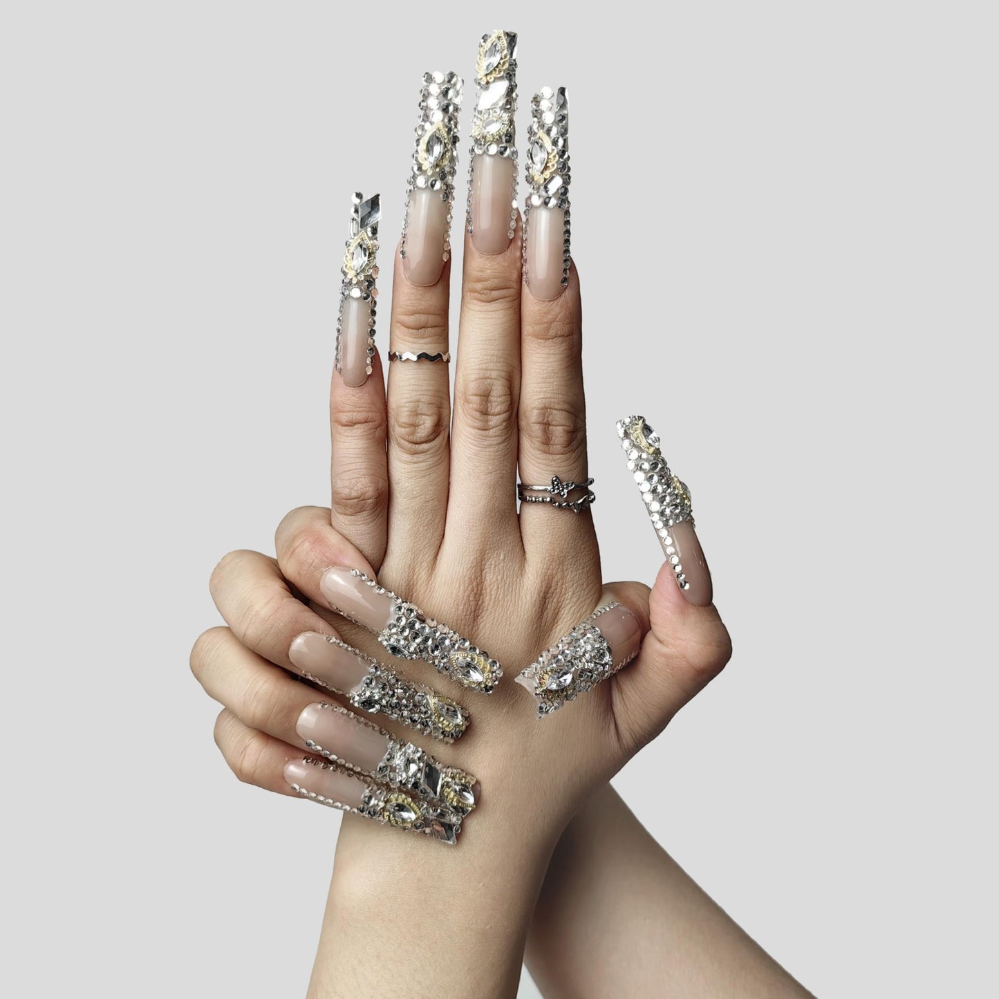 GGddsha New PMMA Acrylic Press On Nails StunningBling Nails, Rhinestone Fake Nails, Glitter Rhinestone NailsGradient Fake NailsCrystal Cascade - Zentelle Beauty