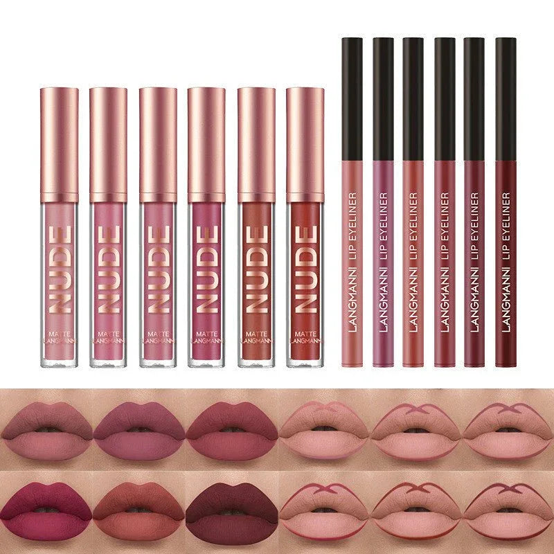 12 Pc Lip Liner & Matte Lipstick Set - Waterproof, Long Lasting Beauty Cosmetics Gift - Zentelle Beauty