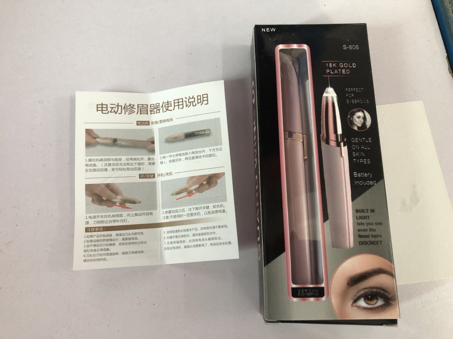 Mini Electric Eyebrow Trimmer Lipstick Brows Pen Hair Remover Painless Razor Epilator with LED Light - Zentelle Beauty
